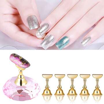 Kalolary Magnetic Nail Tips, 1 Set Stand Holders, Practice Crystal Stand Base Display Tools Set for ...