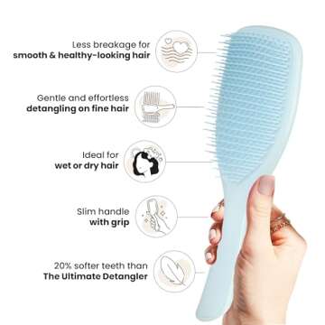 Tangle Teezer Ultimate Detangler Brush, Dry & Wet Hair Brush, Reduces Breakage for Color-Treated, Fine, & Fragile Hair Types, Large, Seafoam Blue