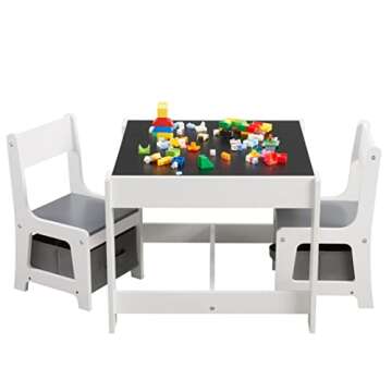 GTOLV Kids Table and Chair Set, 3 in 1 Wooden Activity Table with Storage Drawer for Toddlers Drawin...