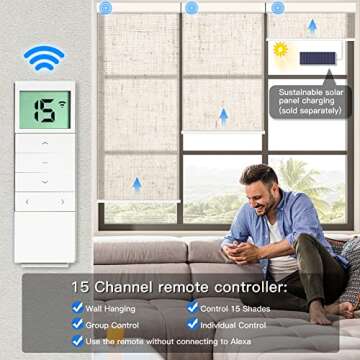 Tokblind Motorized Light Filtering Roller Shades with Remote Control, Smart Blinds for Windows Work ...