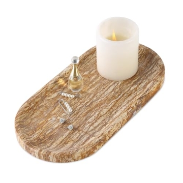 Koville Turkish Natural Marble Tray, 12"x6" Vanity Decorative Tray for Countertop Organizer, Catchal...