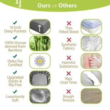 BAMPURE Luxury Series Queen Sheet Set - 100% Pure Viscose derived from Bamboo Sheets Queen Size - Super Soft Queen Cooling Sheets for Hot Sleepers - Up to 16’’ Deep Pocket Queen Sheets (C Gray)