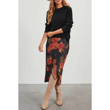 Arach&Cloz Womens Sweaters Trendy 2024 Long Sleeve Crew Neck Ladies Knit Tops Business Casual Outfits Fall Clothes Dressy Fashion Clothing(A-Black,S)