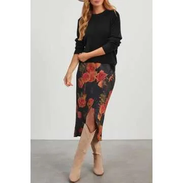 Arach&Cloz Womens Sweaters Trendy 2024 Long Sleeve Crew Neck Ladies Knit Tops Business Casual Outfits Fall Clothes Dressy Fashion Clothing(A-Black,S)