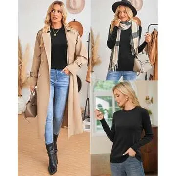 Arach&Cloz Womens Sweaters Trendy 2024 Long Sleeve Crew Neck Ladies Knit Tops Business Casual Outfits Fall Clothes Dressy Fashion Clothing(A-Black,S)