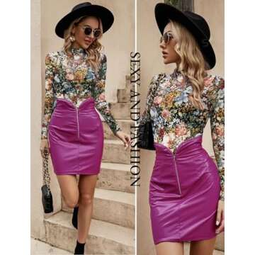 BemorRun Floral Mesh Long Sleeve Tops for Women Mock Neck See Through Fitted Sexy Going Out Top(Mult...