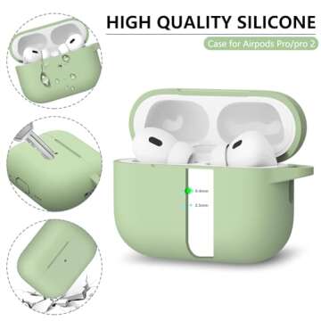 Ljusmicker for AirPods Pro Case Cover with Cleaner Kit,Soft Silicone Protective Case for Apple AirPods Pro 2nd/1st Generation Case for Women Men,AirPod Pro Case Accessories with Keychain-Pastel Green