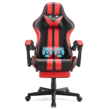 Ferghana Gaming Chairs Red with Footrest,Ergonomic Racing Style PC Game Computer Chair with Headrest Lumbar Support Adjustable Recliner PU Leather Video Computer Chair(Red)
