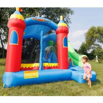 Bounceland Royal Palace Inflatable Bounce House, with Long Slide, Large Bouncing Area, Basketball Hoop and Sun Roof, 13 ft x 12 ft x 9 ft H, UL Strong Certified Blower, Castle Kids Party Theme