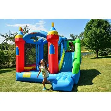 Bounceland Royal Palace Inflatable Bounce House, with Long Slide, Large Bouncing Area, Basketball Hoop and Sun Roof, 13 ft x 12 ft x 9 ft H, UL Strong Certified Blower, Castle Kids Party Theme