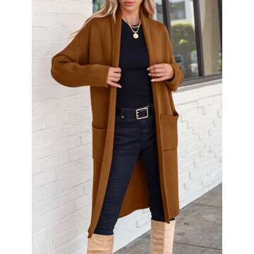 ANRABESS Women's Cardigan Long Sweater Oversized Open Front Knit Duster Coat 2025 Trendy Lady Fall Coatigan Outerwear 934hongzong-S Caramel