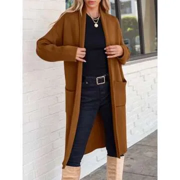ANRABESS Women's Cardigan Long Sweater Oversized Open Front Knit Duster Coat 2025 Trendy Lady Fall Coatigan Outerwear 934hongzong-S Caramel