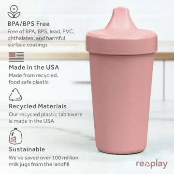Re-Play Made in USA 10 Oz. Sippy Cups for Toddlers, Pack of 4 - Reusable Spill Proof Cups for Kids, Dishwasher/Microwave Safe - Hard Spout Sippy Cups for Toddlers 3.13" x 6.25", Desert Roses