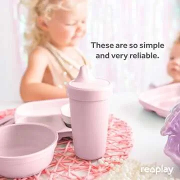 Re-Play Made in USA 10 Oz. Sippy Cups for Toddlers, Pack of 4 - Reusable Spill Proof Cups for Kids, Dishwasher/Microwave Safe - Hard Spout Sippy Cups for Toddlers 3.13" x 6.25", Desert Roses