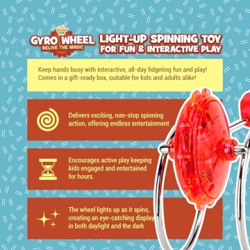 Light Up Magnetic Gyro Wheel Toy for Kids & Adults Ages 4+