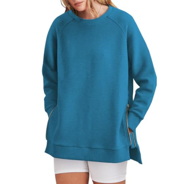 ANRABESS Womens Oversized Sweatshirt Crewneck Long Sleeve Tunic Pollover Shirt Side Zipper Hoodie Sw...