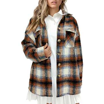 Trendy Women's Casual Plaid Shacket Jacket in Beige