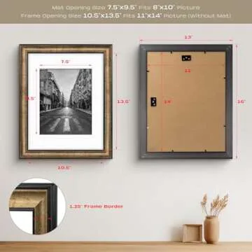 Golden State Art 11x14 Photo Frame with Mat and Glass