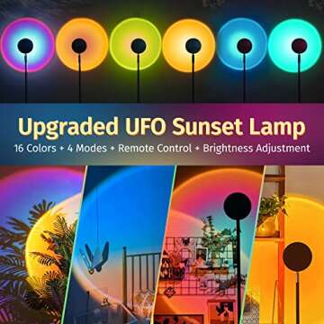 Exnemav Sunset Lamp Night Light - 16 Colors & 4 Modes Sunset Projection Lamp with Remote, Color Chan...