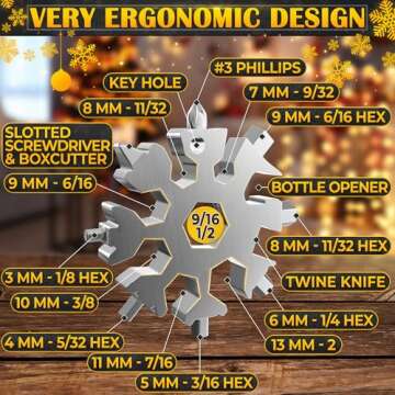 6 Pcs 18 in 1 Snowflake Multi Tool - Christmas Stocking Stuffers for Adults Snowflake Multitool Keychain - Snowflake Tool Christmas Gifts for Men Multipurpose Tool Male Stocking Stuffers for Men