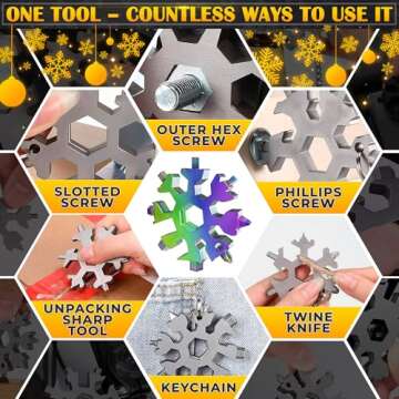 6 Pcs 18 in 1 Snowflake Multi Tool - Christmas Stocking Stuffers for Adults Snowflake Multitool Keychain - Snowflake Tool Christmas Gifts for Men Multipurpose Tool Male Stocking Stuffers for Men