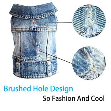 Strangefly Dog Jean Jacket, Blue Puppy Denim T-Shirt, Machine Washable Dog Clothes, Comfort and Cool Apparel, for Small Medium Dogs Pets and Cats (Small, Blue Type 1)