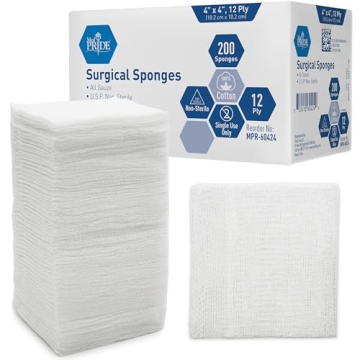Medpride 4x4 Gauze Sponges - 200 Count, 12-Ply, Non-Sterile for Wound Care