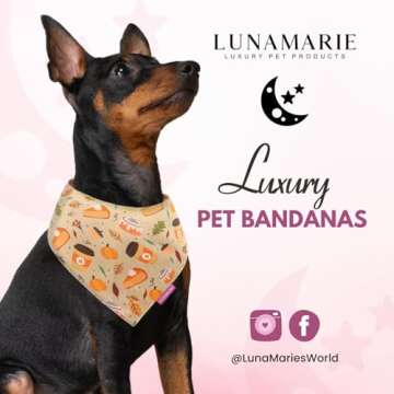 LunaMarie - Luxury Dog Bandanas - Pumpkin Spice Fall Design | Premium & Silky Poly Fabric | 100% Han...