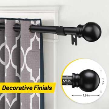 CALCHELE 2 Pack Black Curtain Rods for Windows 28 to 48 inch, 5/8 inch Small Cafe Window Curtain Rods, Short Drapery Curtain Rods for Bedroom Kitchen (Size：30-50 Inch, Matte Black)