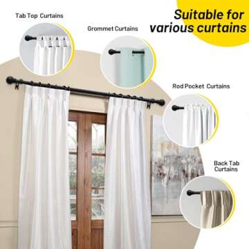 CALCHELE 2 Pack Black Curtain Rods for Windows 28 to 48 inch, 5/8 inch Small Cafe Window Curtain Rods, Short Drapery Curtain Rods for Bedroom Kitchen (Size：30-50 Inch, Matte Black)