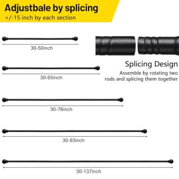 CALCHELE 2 Pack Black Curtain Rods for Windows 28 to 48 inch, 5/8 inch Small Cafe Window Curtain Rods, Short Drapery Curtain Rods for Bedroom Kitchen (Size：30-50 Inch, Matte Black)