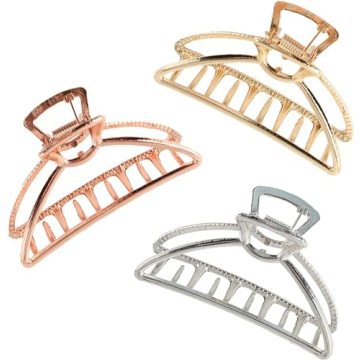 VinBee Metal Hair Clips for Women Hair Claw Clips Medium for Thick Hair 3 Pack (Silver + Gold + Rose...