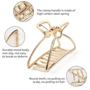 VinBee Metal Hair Clips for Women Hair Claw Clips Medium for Thick Hair 3 Pack (Silver + Gold + Rose Gold)
