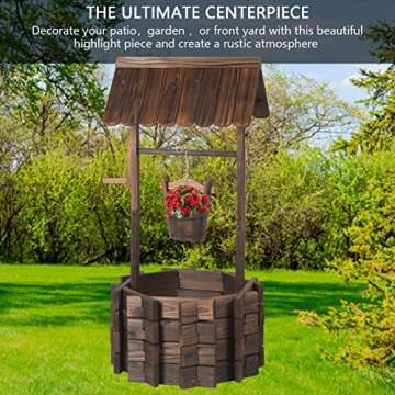 Aoxun Rustic Wooden Wishing Well Planter for Indoor & Outdoor Use