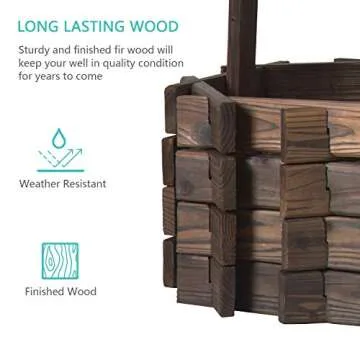 Aoxun Rustic Wooden Wishing Well Planter for Indoor & Outdoor Use