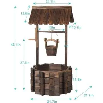 Aoxun Rustic Wooden Wishing Well Planter for Indoor & Outdoor Use
