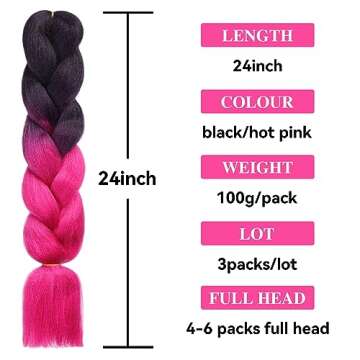 HAIRCUBE Ombre Braiding Hair 24 Inch 3 Packs Pre Stretched Box Braids Colorful Twist Braiding Hair E...
