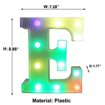 Pooqla Colorful LED Marquee Letter Lights with Remote – Light Up Signs Party Bar Letters Decorations for The Home - Multicolor E