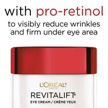 L'Oreal Paris Skincare Revitalift Anti-Wrinkle and Firming Eye Cream with Pro Retinol, Treatment to Reduce Dark Circles, Fragrance Free, 0.5 oz.