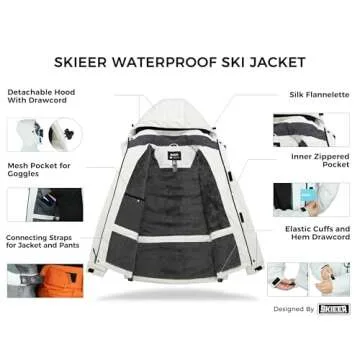 Skieer Men's Waterproof Ski Jacket for Winter Activities