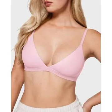 INLYRIC Women's Inbarely Triangle Bralette Plunge Unlined Seamless Bra No Underwire Sexy Comfortable Everyday Sweet Pink Small