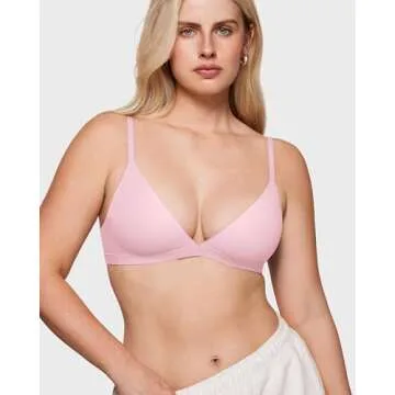 INLYRIC Women's Inbarely Triangle Bralette Plunge Unlined Seamless Bra No Underwire Sexy Comfortable Everyday Sweet Pink Small
