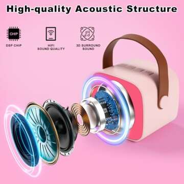 KidsFaves Mini Karaoke Machine for Kids Adults,with 2 Wireless Microphones & Light- Bluetooth Portab...