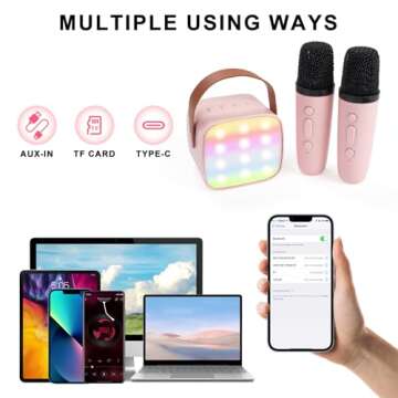 KidsFaves Mini Karaoke Machine for Kids Adults,with 2 Wireless Microphones & Light- Bluetooth Portable Speaker Birthday Gifts for Girls 3-12 Years Old Toddler Toys