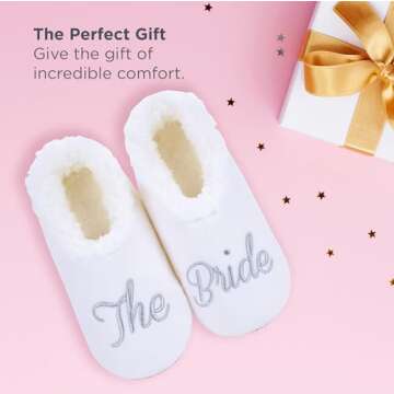 Snoozies Pairable Slipper Socks - Funny House Slippers for Women, Non-Slip Fuzzy Slipper Socks - The Bride - Medium
