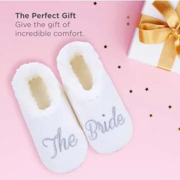 Snoozies Pairable Slipper Socks - Funny House Slippers for Women, Non-Slip Fuzzy Slipper Socks - The Bride - Medium