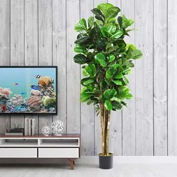 Goplus Fake Fiddle Leaf Fig Tree, 6FT Tall Artificial Tree Greenery Plants in Pots, Decorative Faux ...