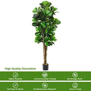 Goplus Fake Fiddle Leaf Fig Tree, 6FT Tall Artificial Tree Greenery Plants in Pots, Decorative Faux Trees for Indoor Home Office