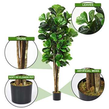 Goplus Fake Fiddle Leaf Fig Tree, 6FT Tall Artificial Tree Greenery Plants in Pots, Decorative Faux Trees for Indoor Home Office