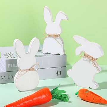 3 Pcs Easter Bunny Table Wooden Signs with Rope Easter Spring Wooden Tiered Tray Decor Rabbit Tablet...